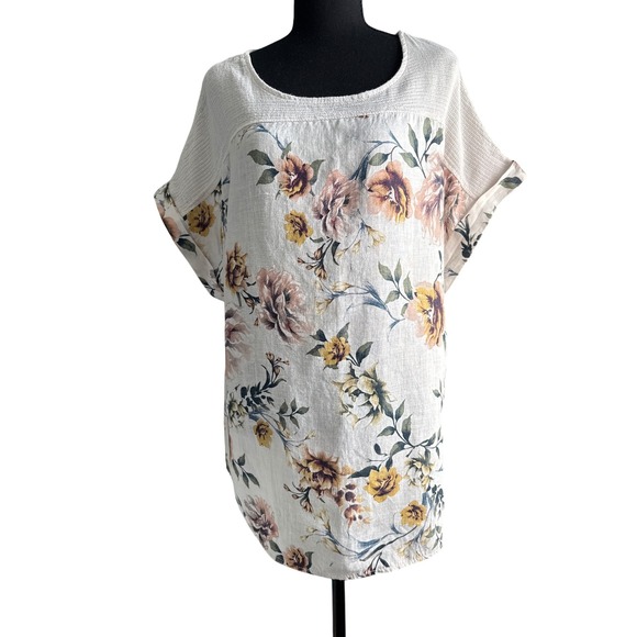 LUNGOL'ARNO Women 1X Floral Linen Top Boho Tropical Beachy Coastal Summer Office - Picture 3 of 8